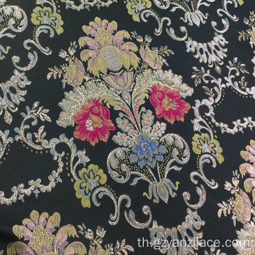 ผ้า Brocaed ลายดอกไม้สีดำ Jacquard สำหรับการแต่งกาย